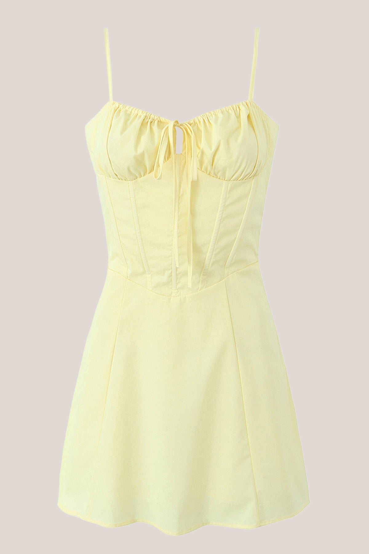 Robe jaune courte en coton coupe trapèze à encolure carrée - Harana