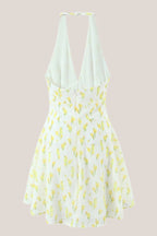 Robe blanche courte en coton à col licou imprimée - Harana