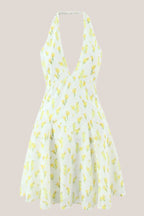 Robe blanche courte en coton à col licou imprimée - Harana