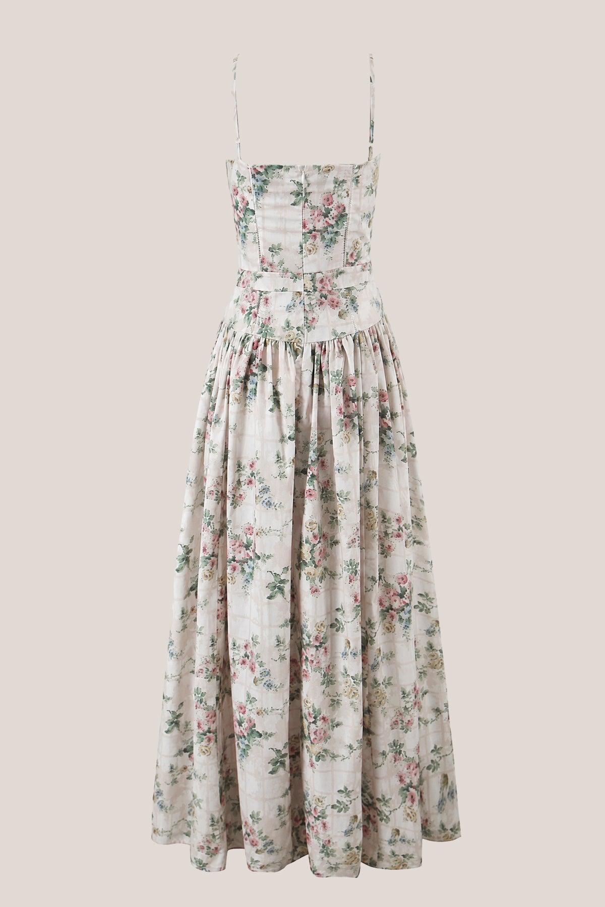 Robe verte midi en coton coupe trapèze à encolure carrée imprimée - Harana