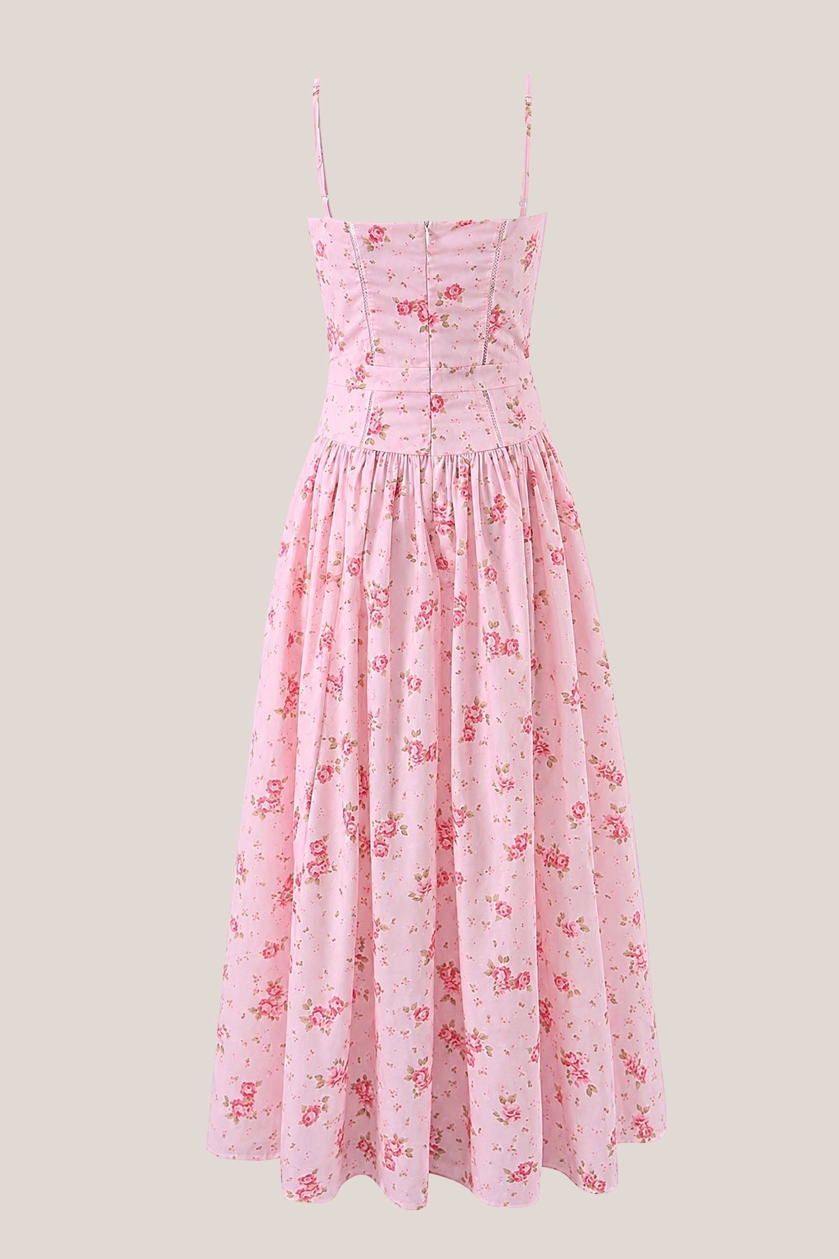 Robe rose midi en coton silhouette trapèze à encolure carrée imprimée - Harana