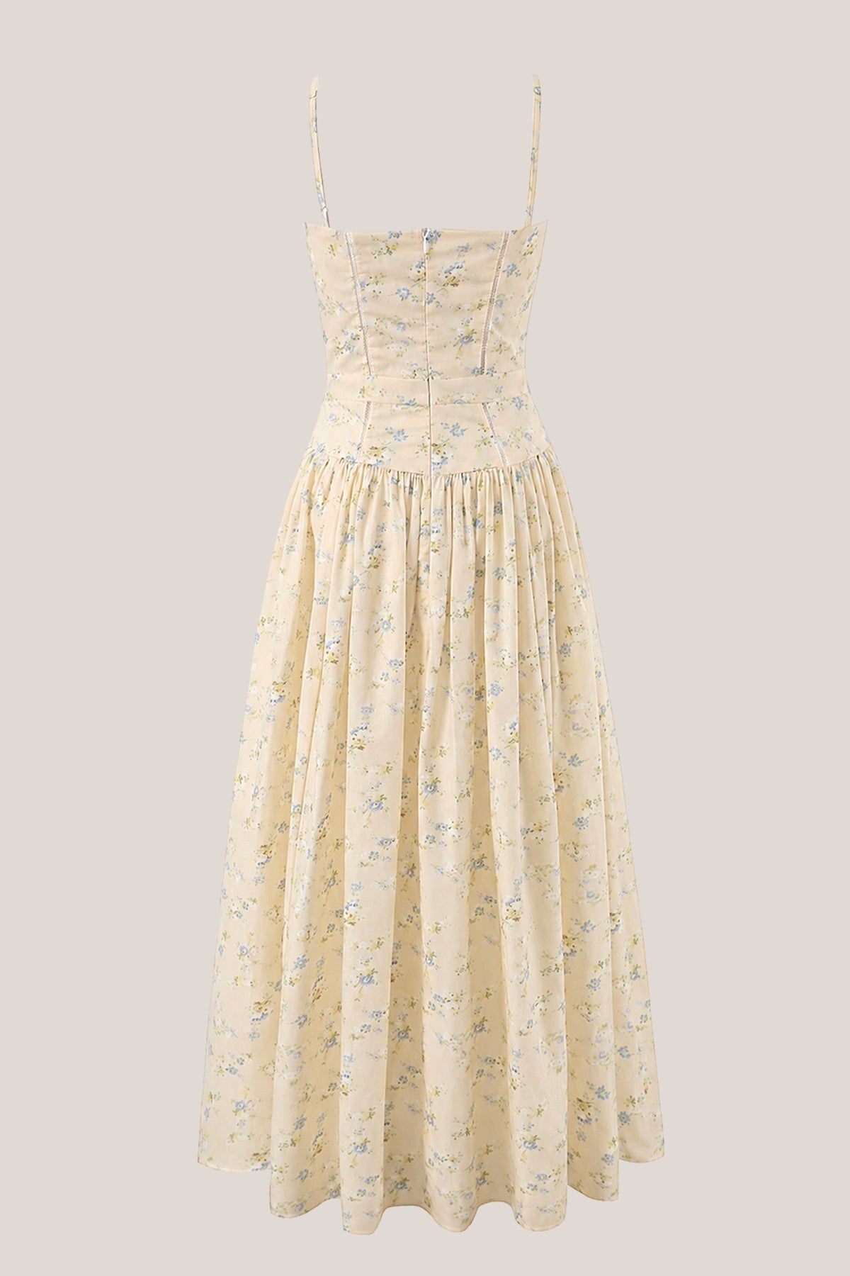 Robe jaune midi en coton silhouette trapèze à encolure carrée imprimée - Harana