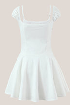 Robe blanche courte en coton coupe trapèze à manches courtes - Harana