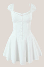 Robe blanche courte en coton coupe trapèze à manches courtes - Harana