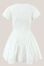 Robe blanche courte en coton coupe trapèze à col V - Harana