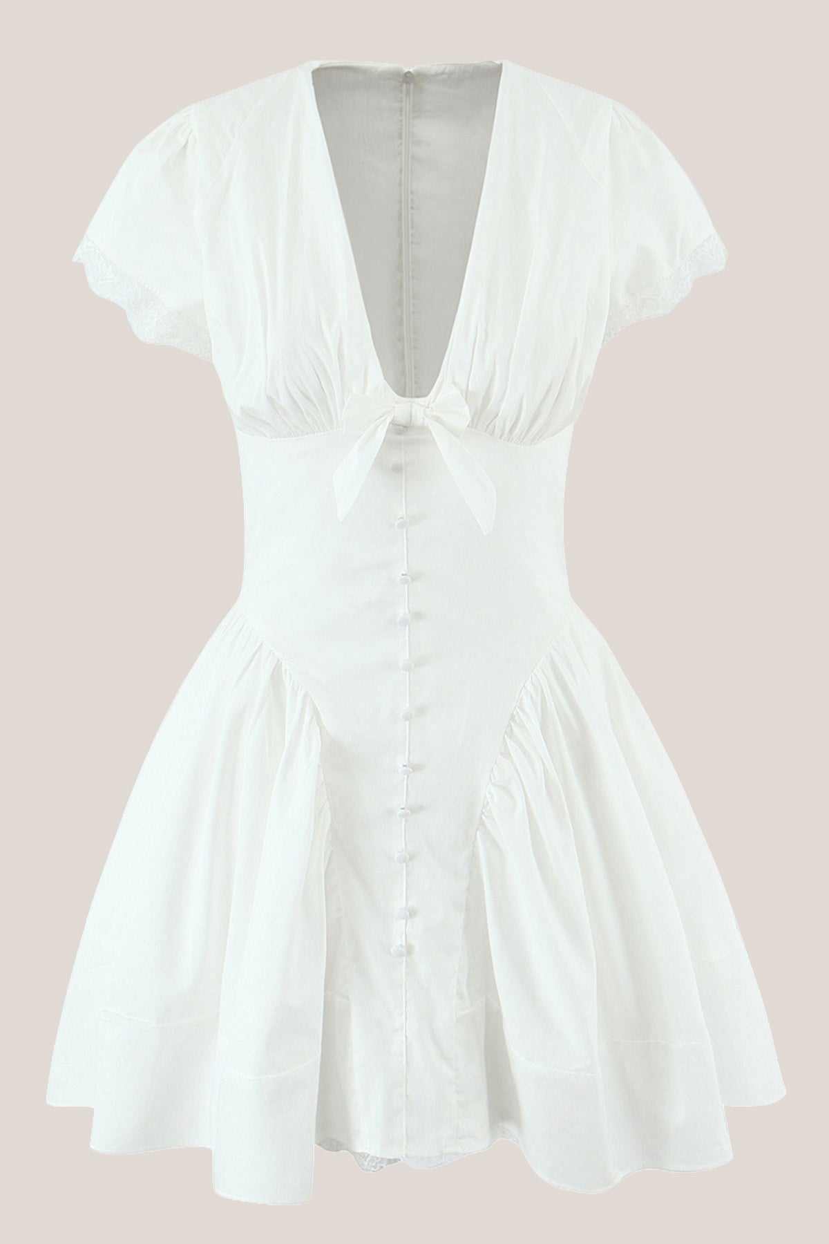 Robe blanche courte en coton coupe trapèze à col V - Harana