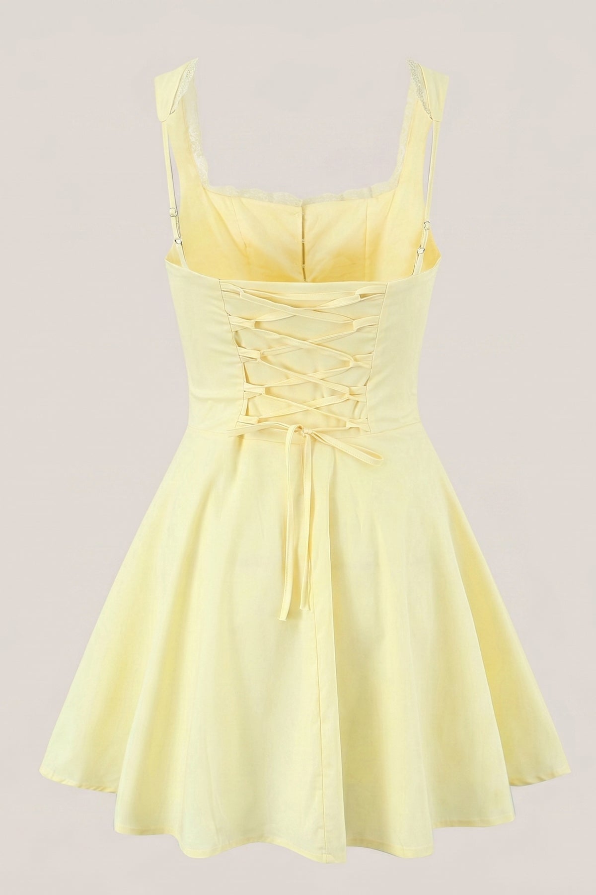 Robe jaune courte en coton coupe trapèze ornée de volants - Harana