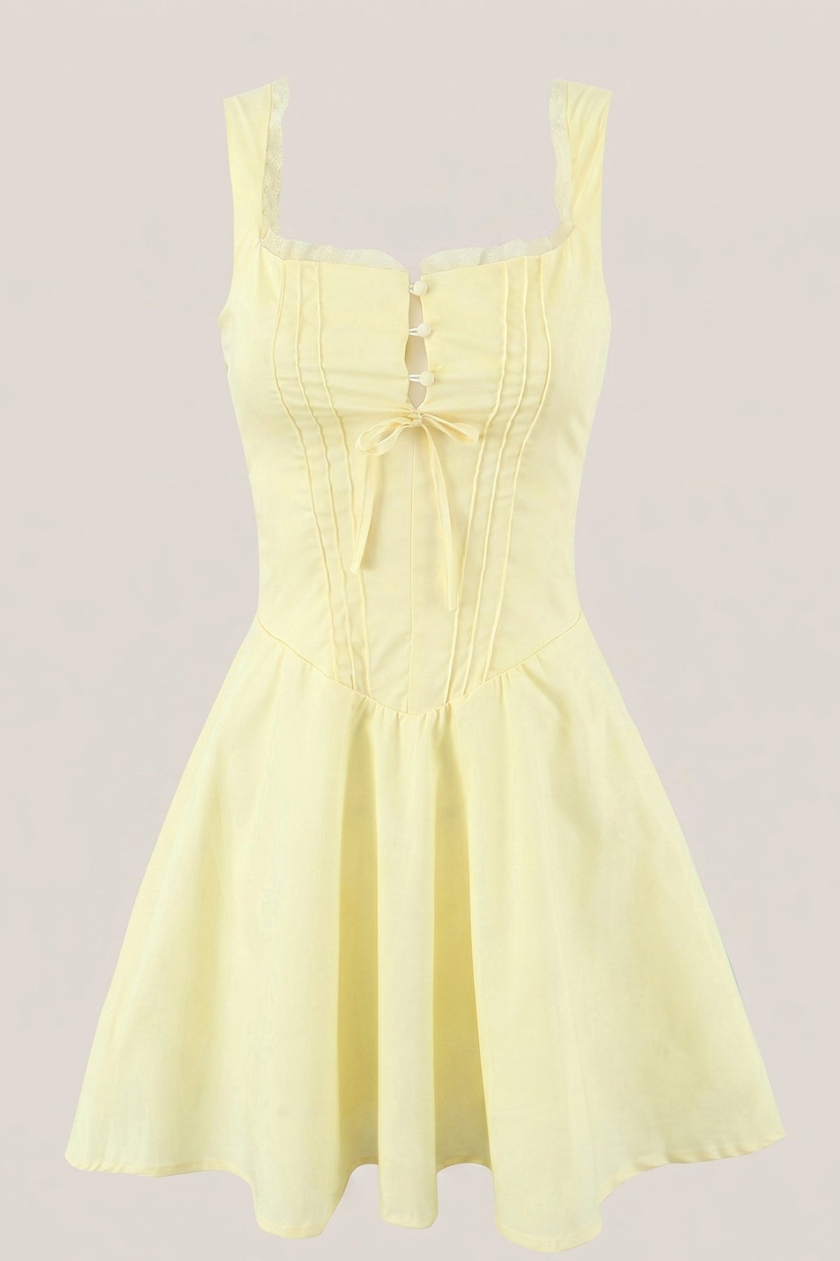 Robe jaune courte en coton coupe trapèze ornée de volants - Harana