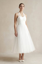 Robe de mariée blanche trapèze en tulle dos nu sans manches - Harana