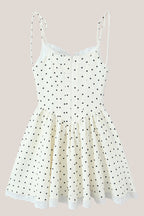 Robe blanche courte en coton coupe trapèze imprimée à pois - Harana