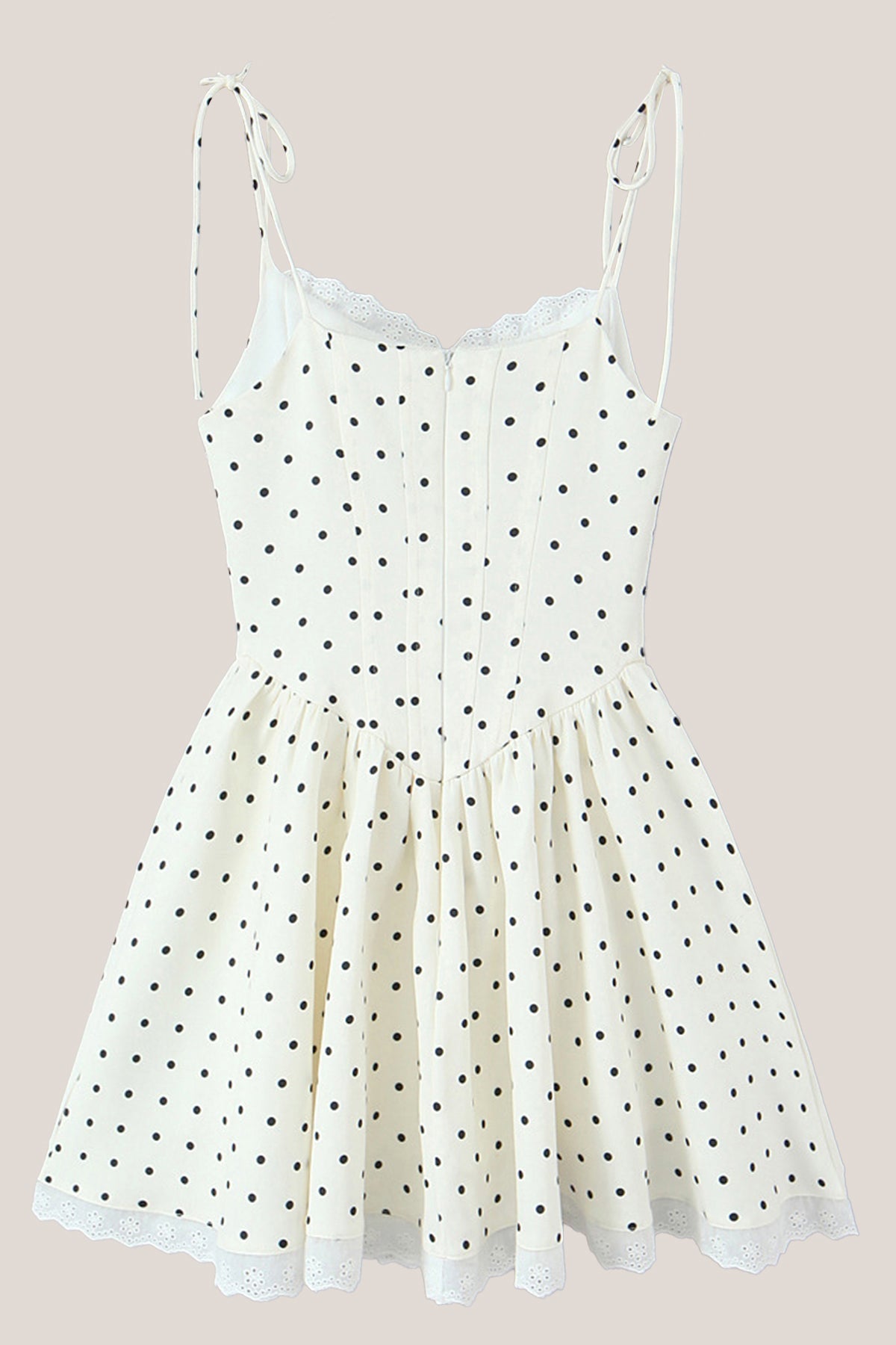Robe blanche courte en coton coupe trapèze imprimée à pois - Harana