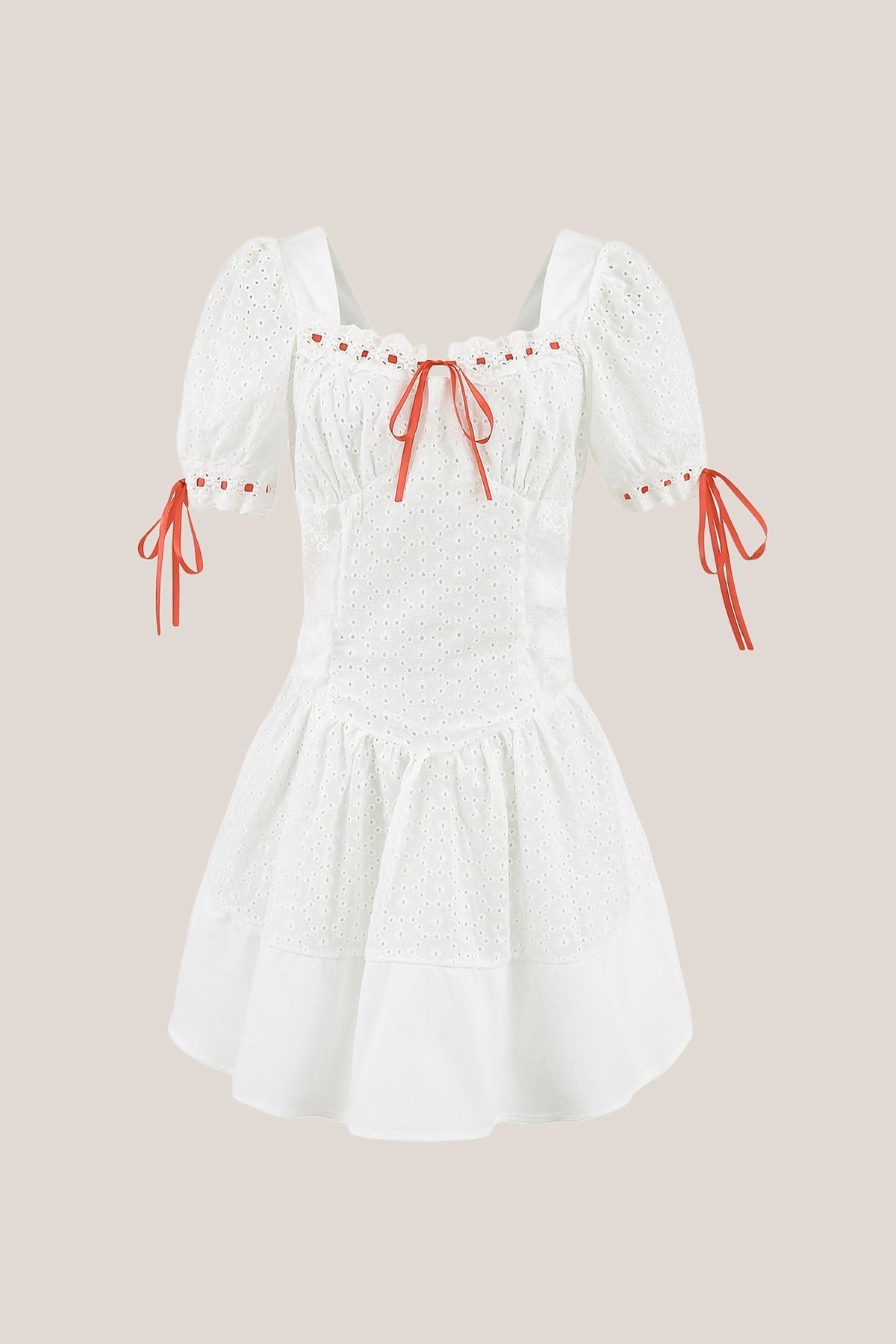 Robe blanche courte en coton silhouette trapèze à encolure carrée - Harana