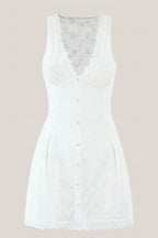 Robe blanche courte coupe trapèze à col V et imprimé floral - Harana
