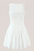 Robe blanche courte coupe trapèze à col V et imprimé floral - Harana