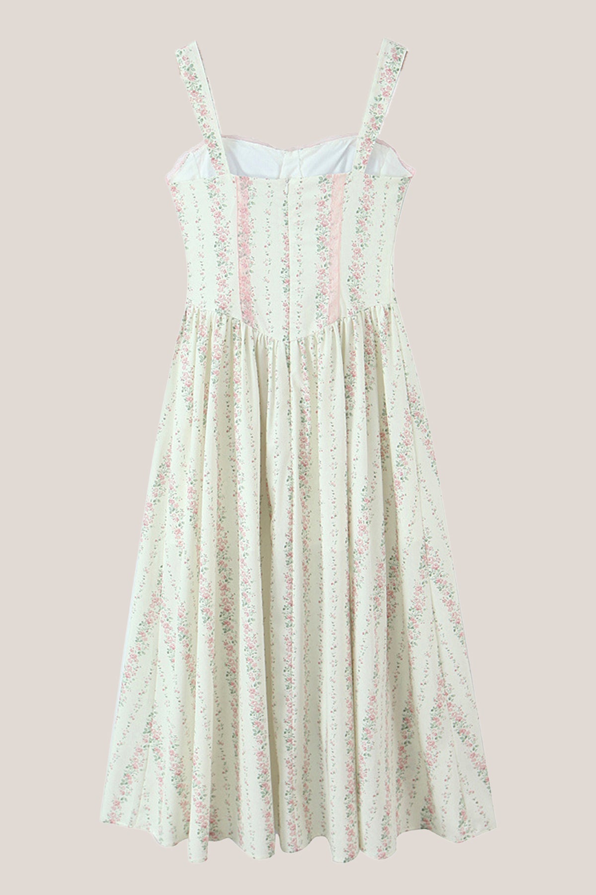 Robe blanche midi en coton coupe trapèze à imprimé floral rétro - Harana
