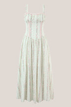Robe blanche midi en coton coupe trapèze à imprimé floral rétro - Harana