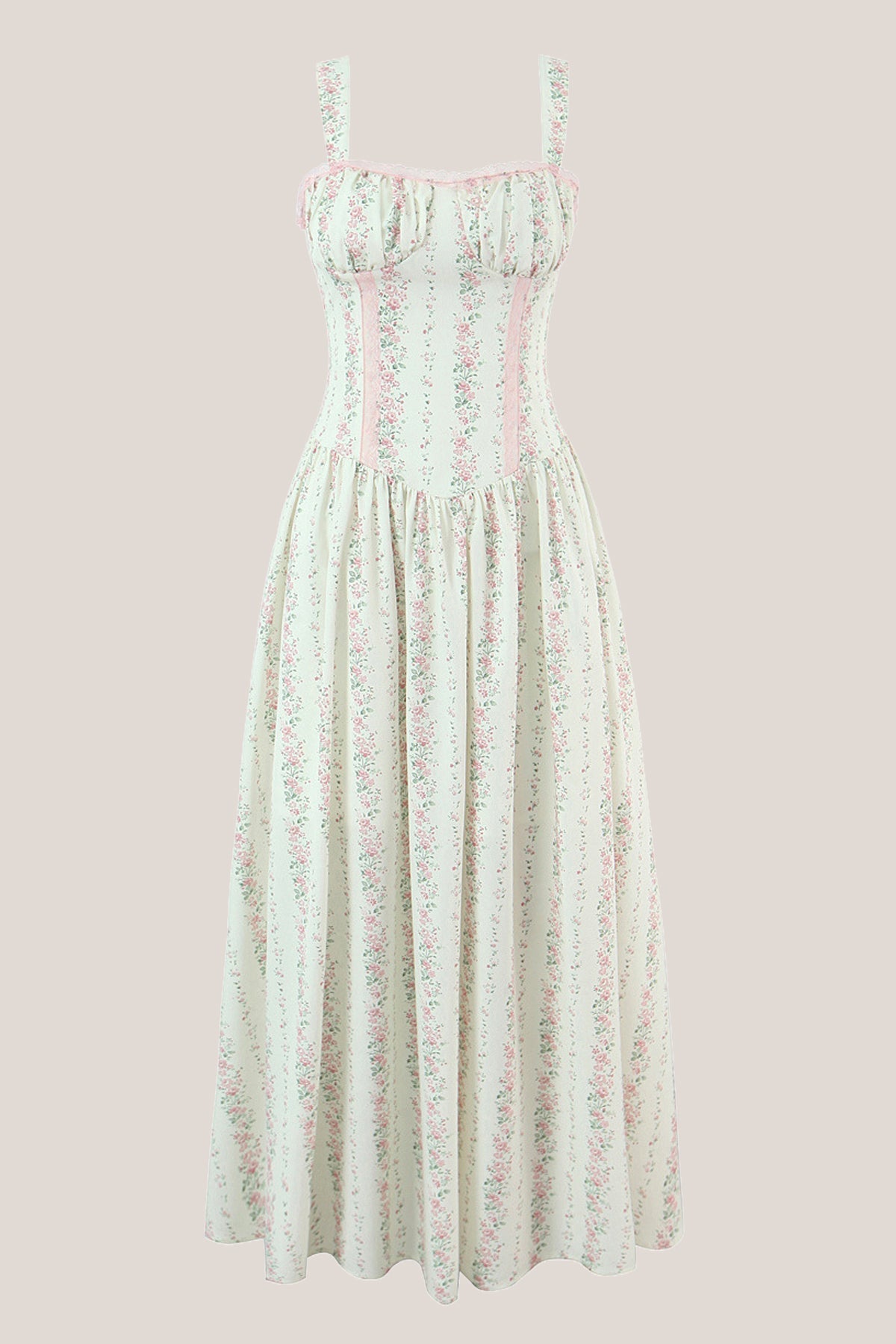 Robe blanche midi en coton coupe trapèze à imprimé floral rétro - Harana