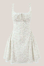 Robe blanche courte en dentelle et coton à imprimé floral rétro - Harana