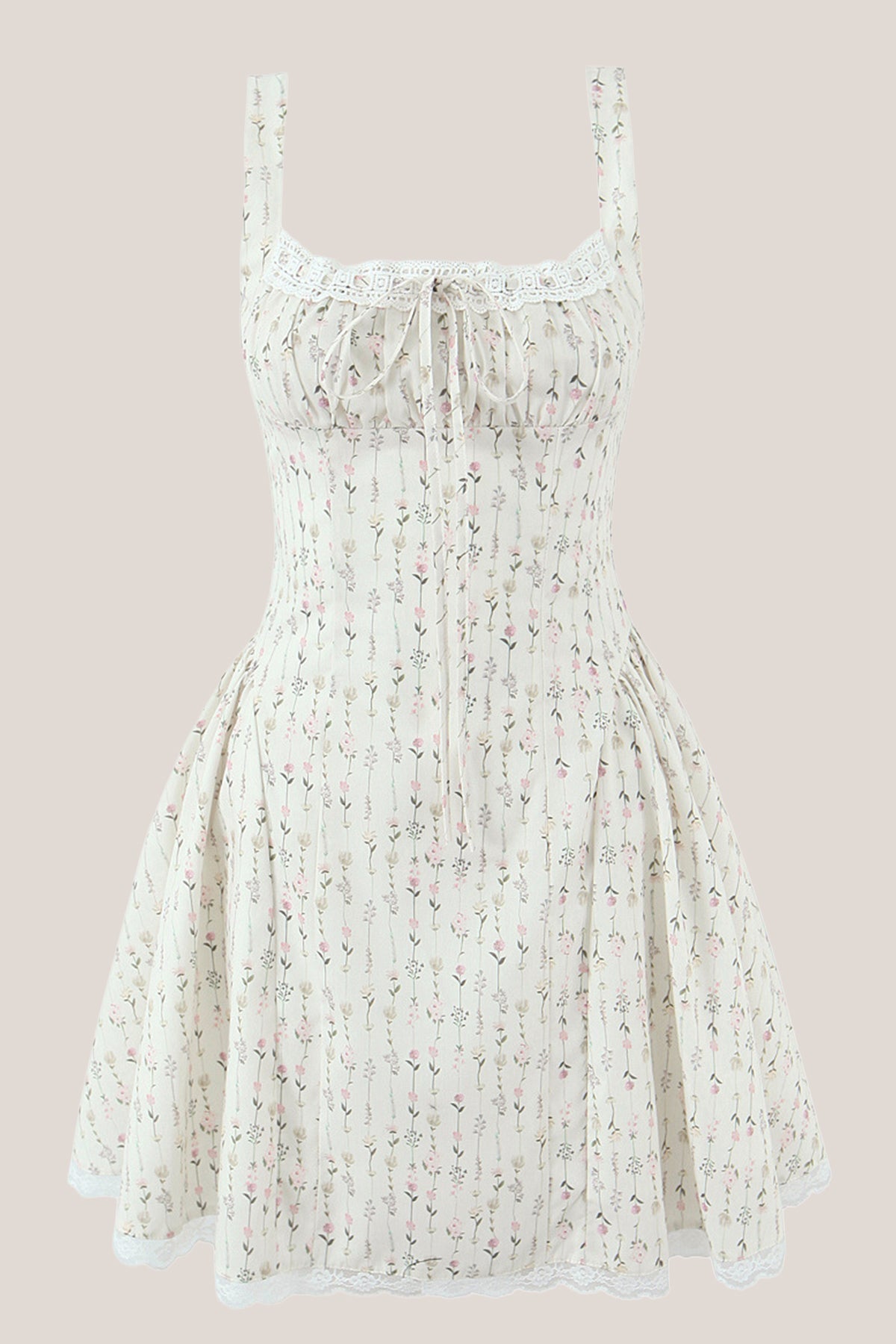 Robe blanche courte en dentelle et coton à imprimé floral rétro - Harana