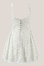 Robe blanche courte en dentelle et coton à imprimé floral rétro - Harana