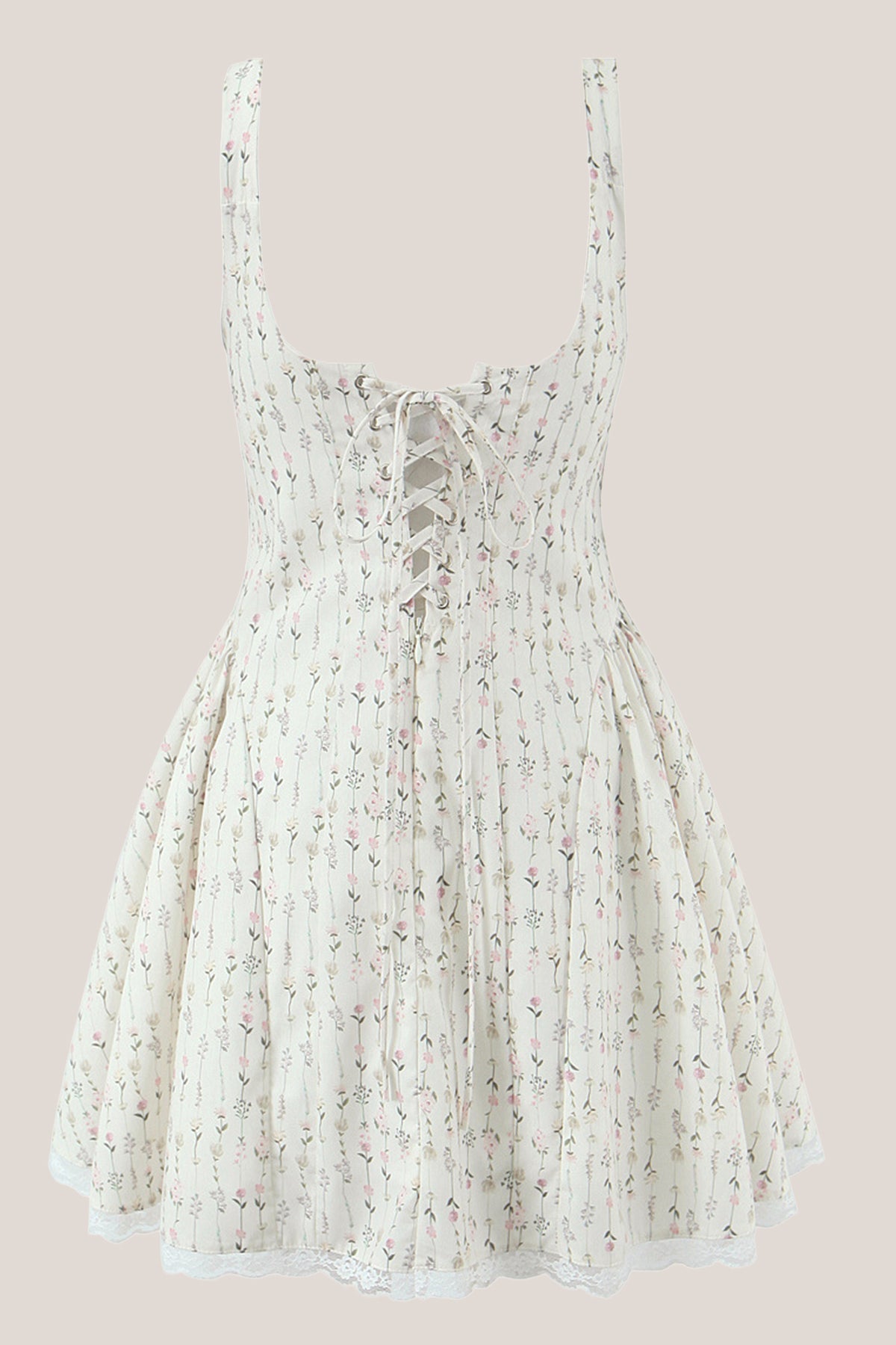 Robe blanche courte en dentelle et coton à imprimé floral rétro - Harana