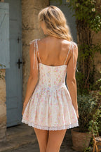 Robe blanche courte en dentelle et coton imprimée - Harana