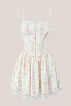 Robe blanche courte en dentelle et coton imprimée - Harana