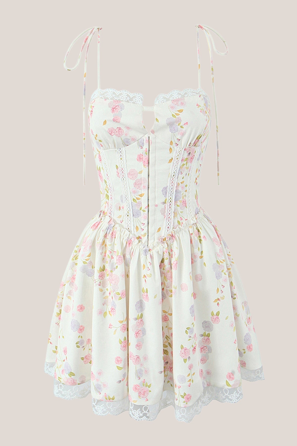 Robe blanche courte en dentelle et coton imprimée - Harana