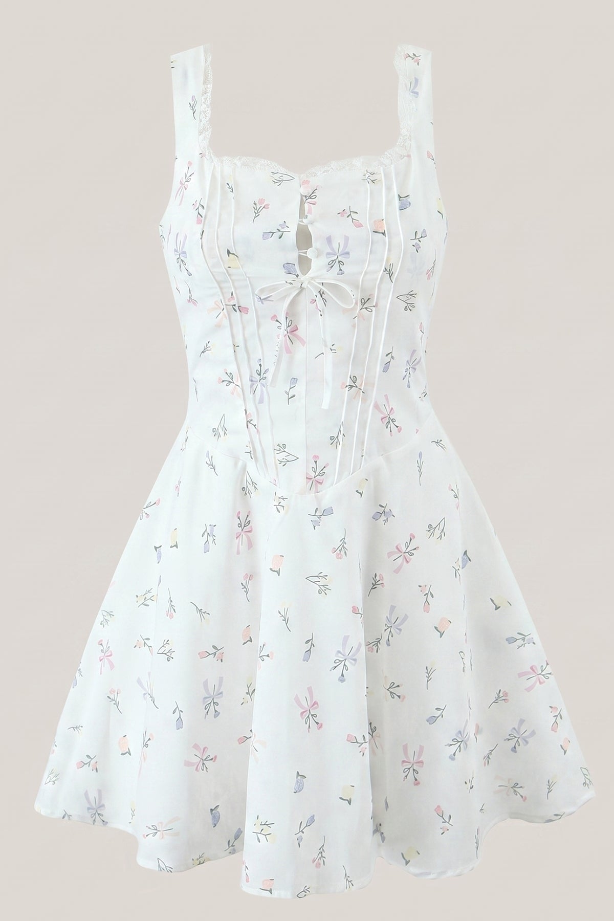Robe blanche courte à volants et imprimé de roses en coton - Harana