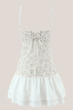 Robe blanche courte en coton imprimée ornée de volants - Harana