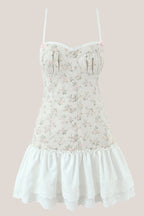 Robe blanche courte en coton imprimée ornée de volants - Harana