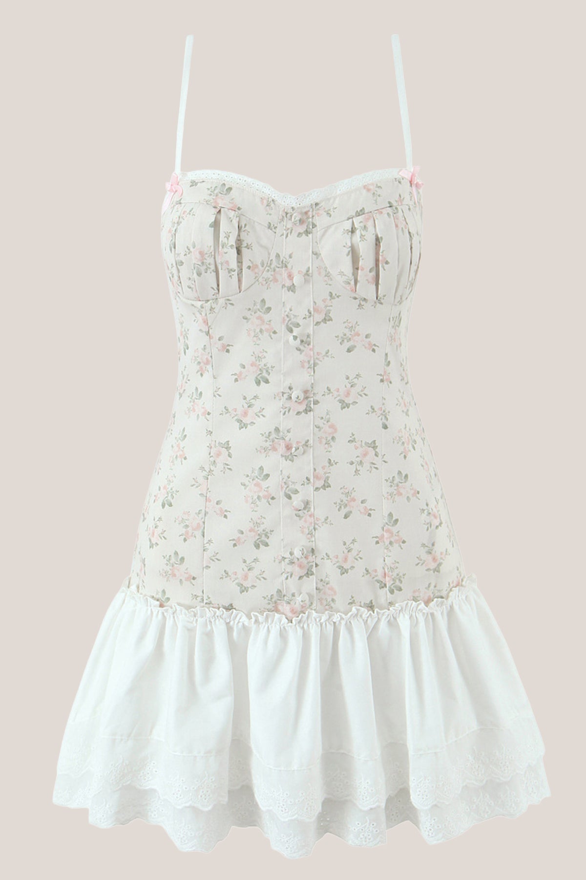 Robe blanche courte en coton imprimée ornée de volants - Harana