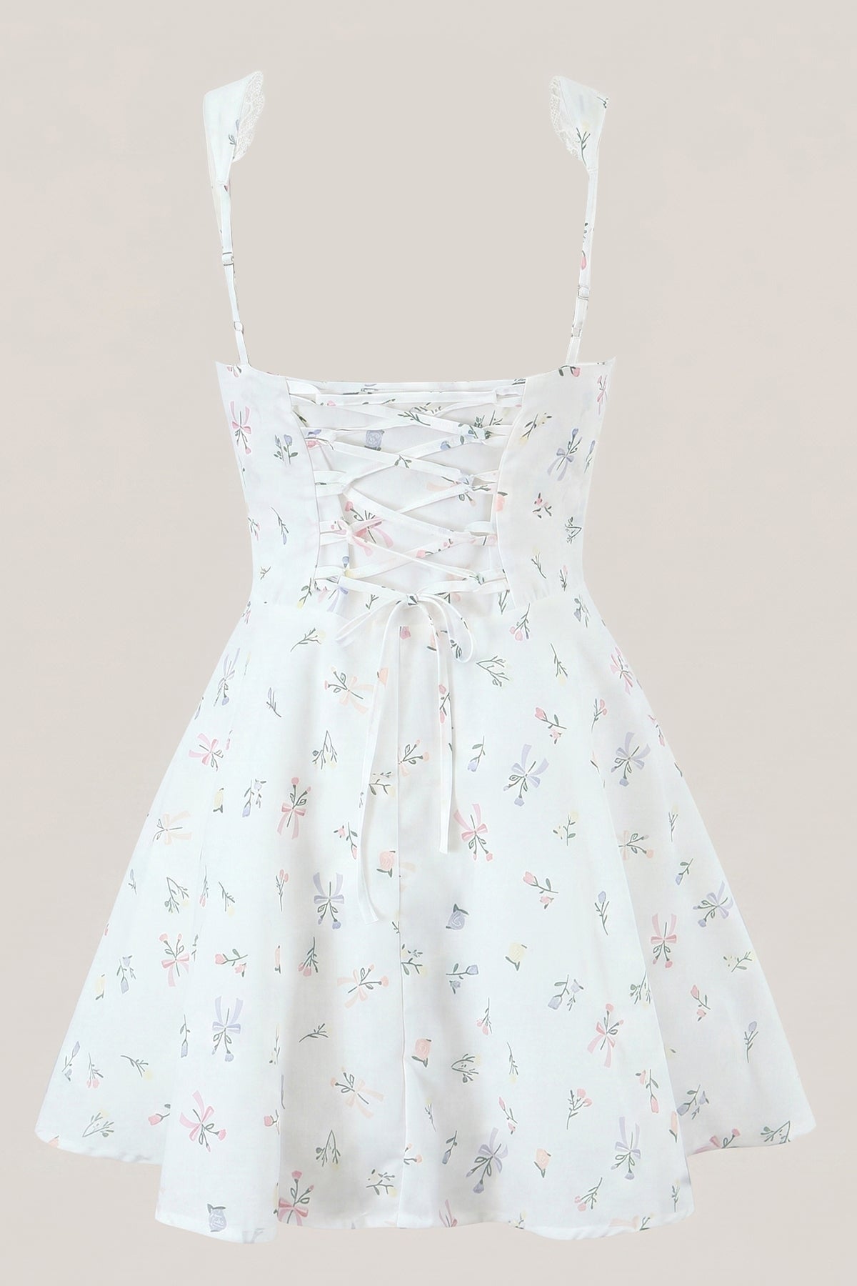 Robe blanche courte à volants et imprimé de roses en coton - Harana