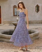 Robe longue jacquard à fines bretelles bleu - Harana