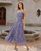 Robe longue jacquard à fines bretelles bleu - Harana